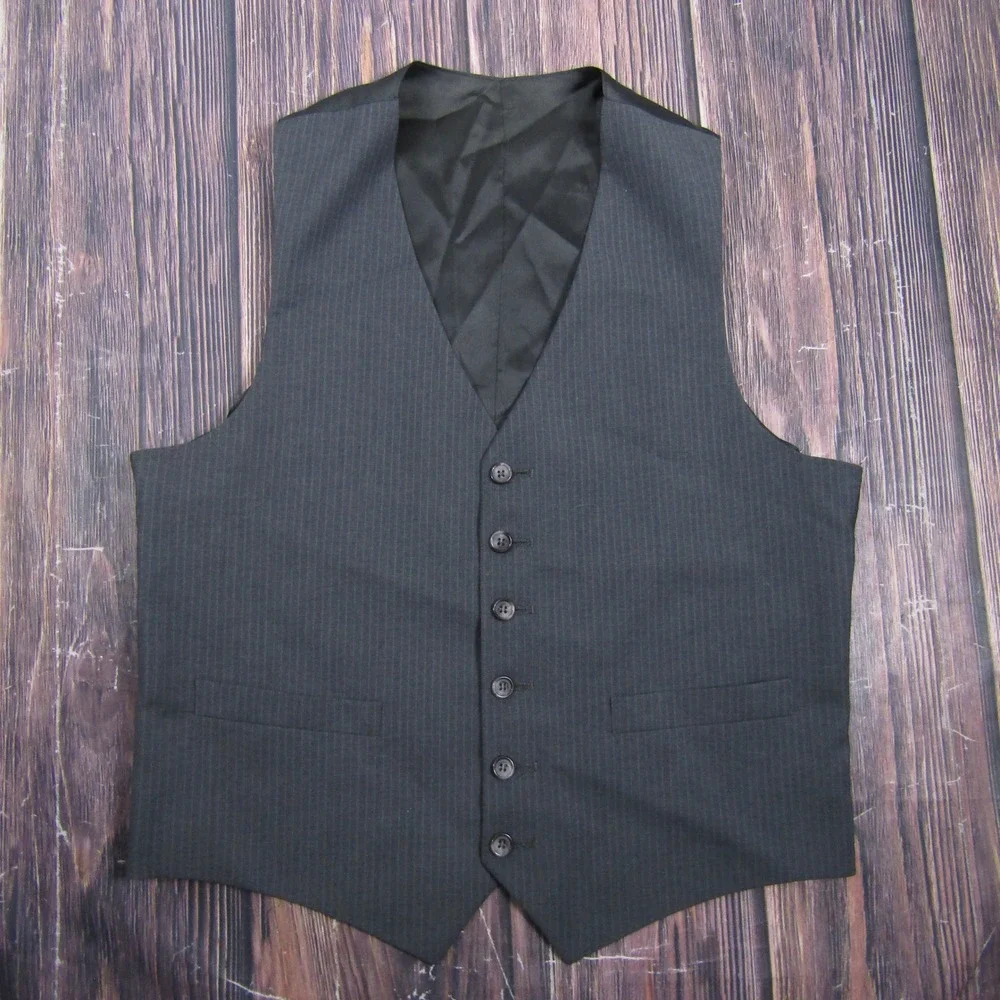 Pinstripe Suit Vest Mens Medium Charcoal Grey Black Formal Waistcoat Wedding